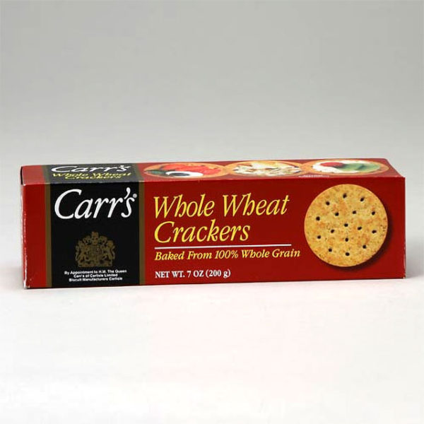 Box of Carr's Whole Wheat Crackers.