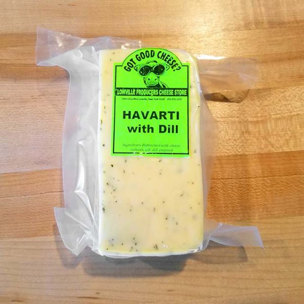 A brick of Havarti with Dill cheese.