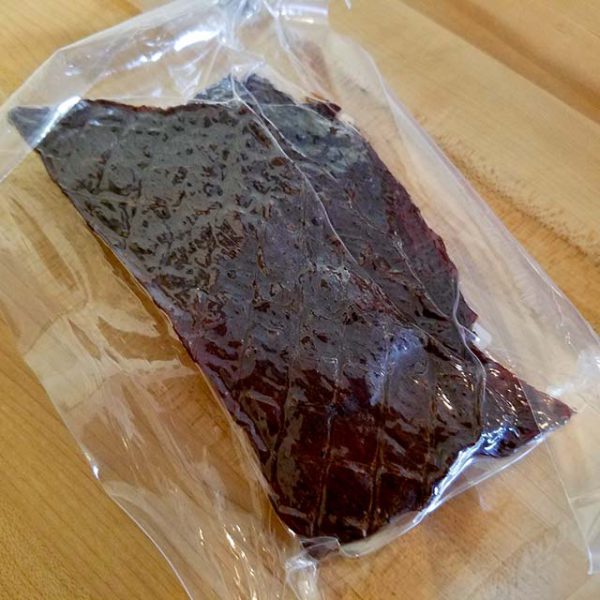 A package of Lawrence Family Farms Beef Jerky.