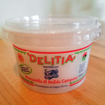 A container of Delitia Mozzarella di Bufala Campana cheese.