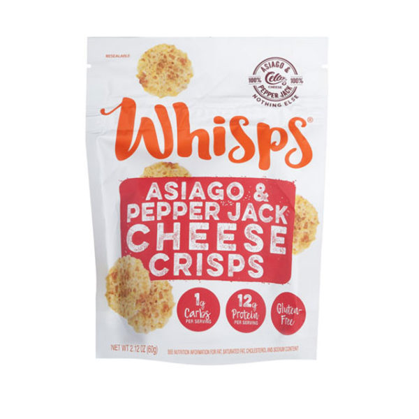 Bag of Whisps Asiago & Pepper Jack Cheese Crisps.