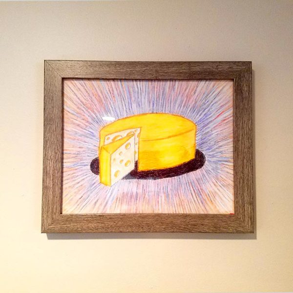 Framed cheese wheel pastel art by Brie-joux Handmade Jewelry.