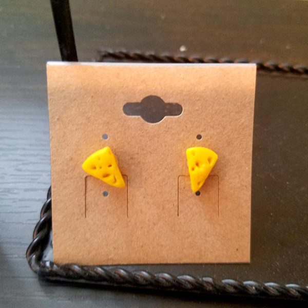 Handmade cheese wedge earrings by Brie-joux Handmade Jewelry.