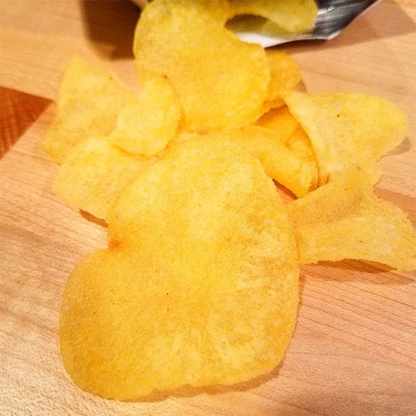 A closeup of the Torres Iberian Ham potato chips.