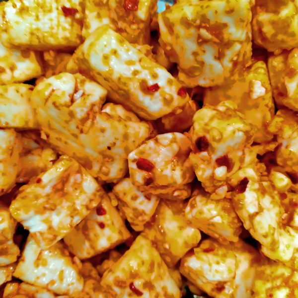 Closeup of Hot & Spicy cheese curd.