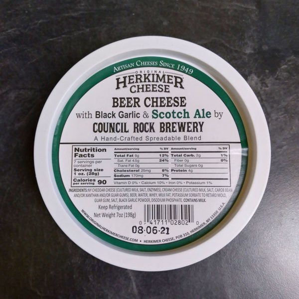 Container of Beer Cheese with Black Garlic & Scotch Ale.