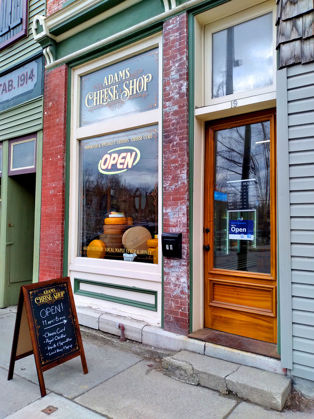 Exterior of the Adams Cheese Shop at 19 Main Street in Adams, NY.