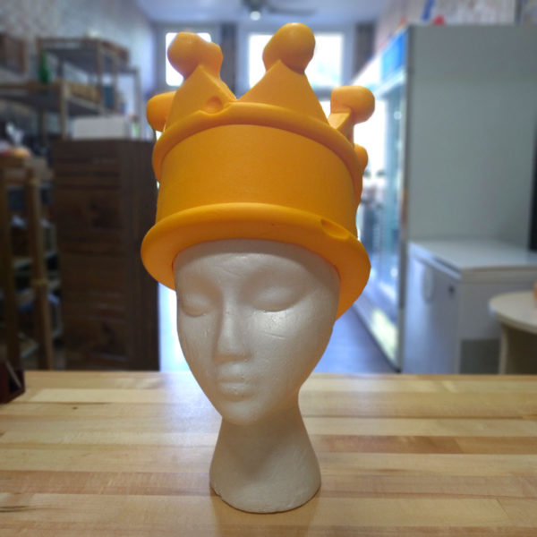 Original Cheesehead crown on a styrofoam head.