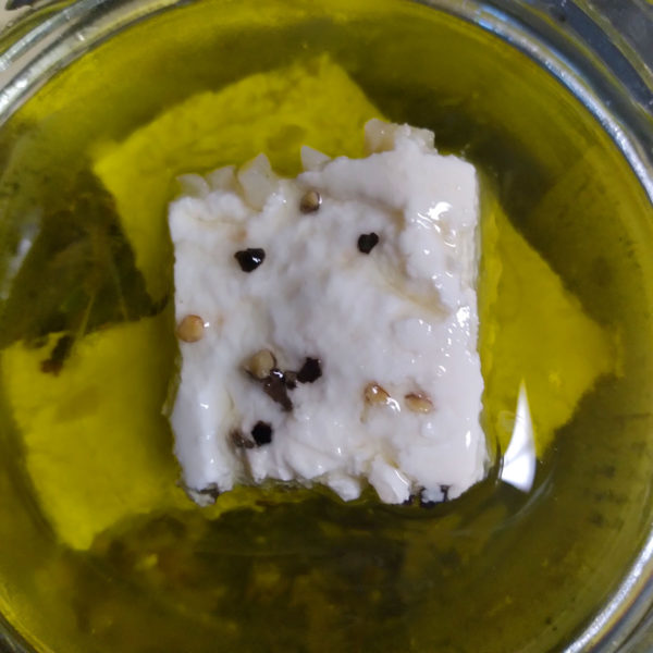A cube of Camel Milk Marinated Cheese