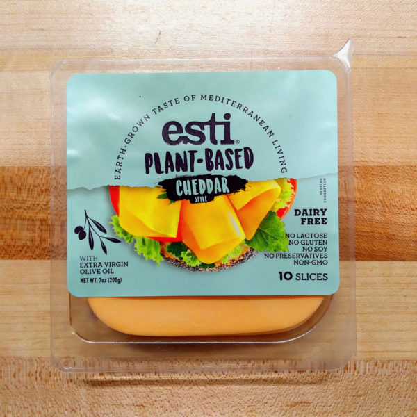Package of Esti Plant-Based Cheddar-Style Slices.