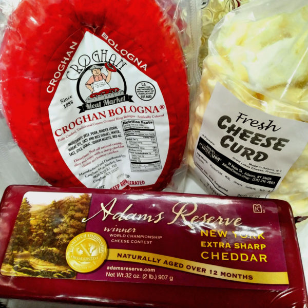 Contents of NNY Favorites Pack (Croghan Bologna / Cheese Curd / Adams Reserve)
