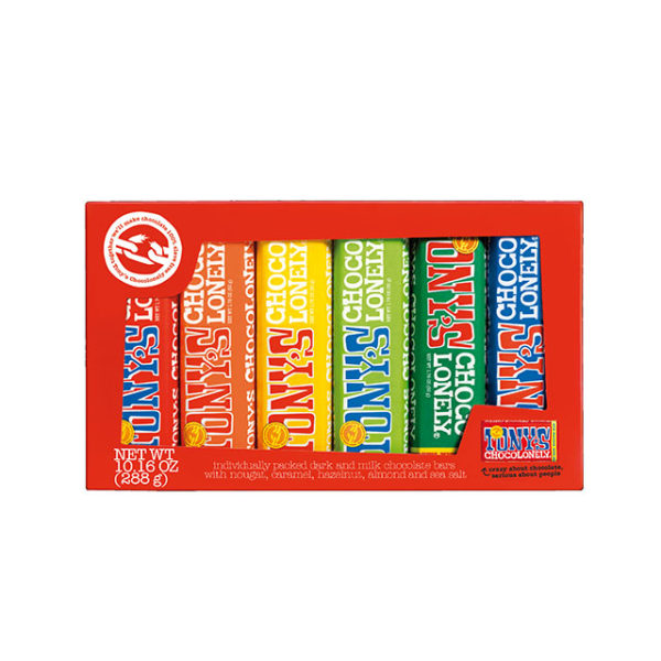 Box of Tony's Chocolonely Rainbow Tasting Pack.