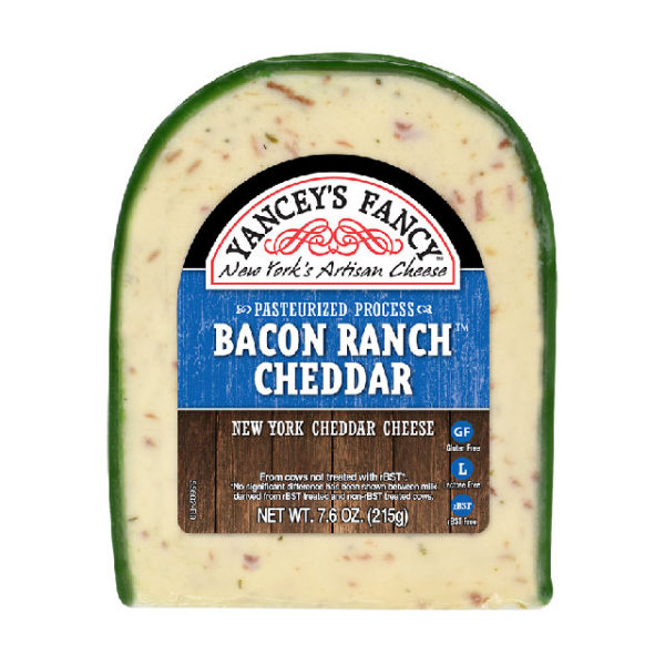 A wedge of Bacon Ranch Cheddar cheese.