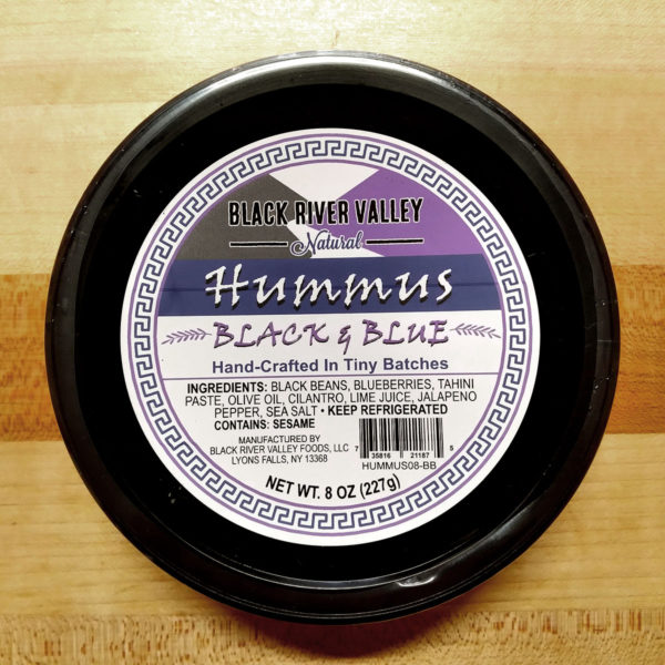 Container of Black and Blue hummus.