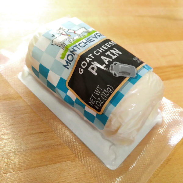 A package of Montchevre plain goat cheese.