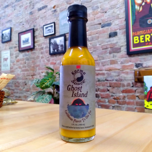 A bottle of Ghost Island hot sauce.