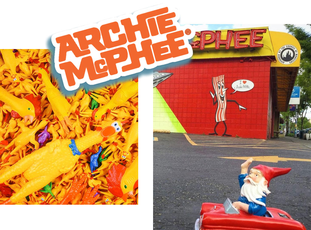 Collage of Archie McPhee imagery.