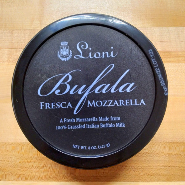 Lid of a tub of Bufala Fresca Mozzarella.