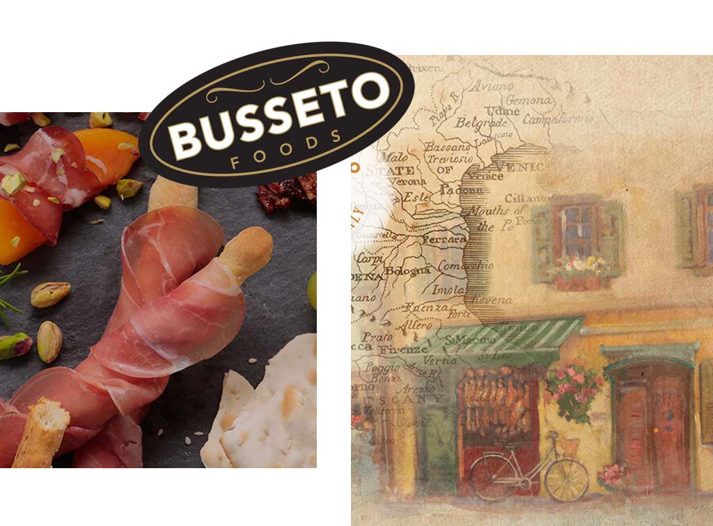 Collage of Busseto Foods imagery.