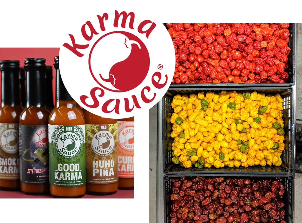 Collage of Karma Sauce imagery.