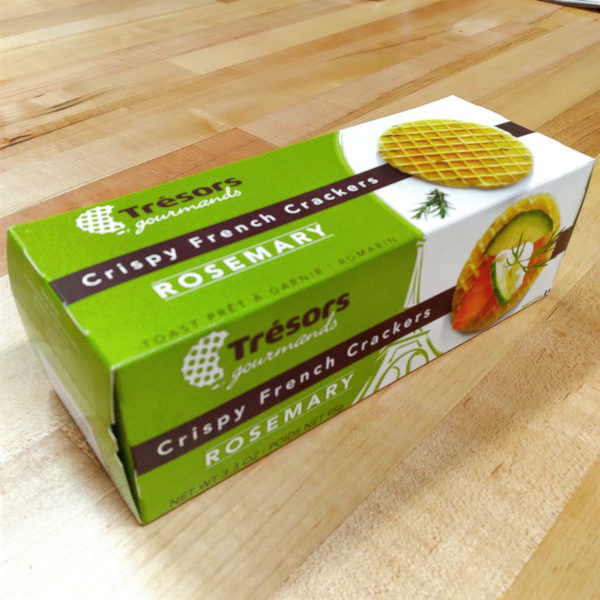 Alternate view of a box of rosemary Crispy French Crackers.