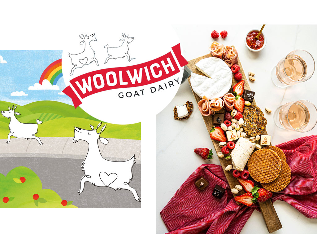 Collage of Woolwich Goat Dairy imagery.