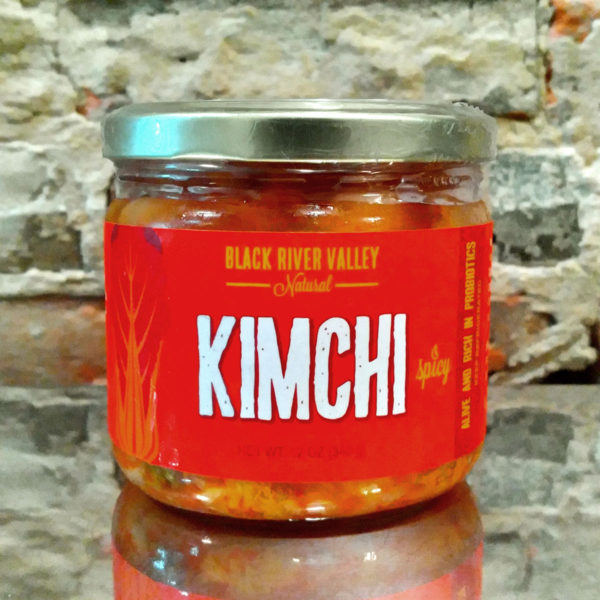 A jar of Black River Valley Natural Spicy Kimchi.