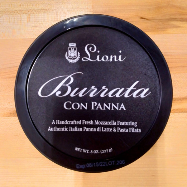 Top lid of a tub of Burrata Con Panna.