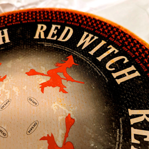 Closeup of Red Witch cheese label.