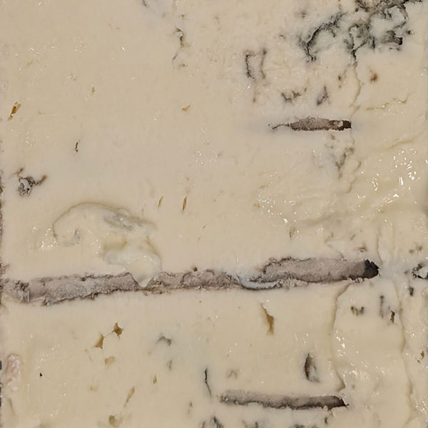 Extreme closeup of a wedge of Gorgonzola Dolce cheese.