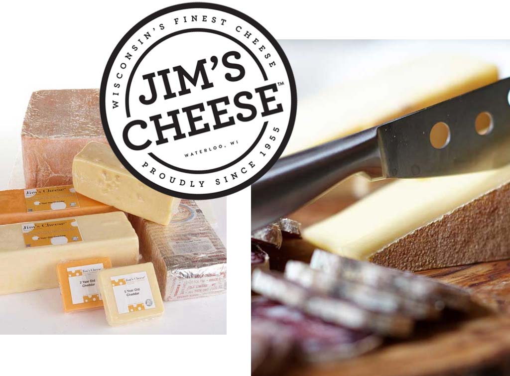 Collage of Jim's Cheese imagery.