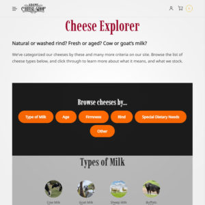 A screen shot of the Adams Cheese Shop's "Cheese Explorer" page.