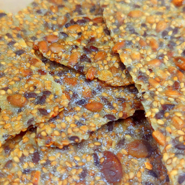 A close up of Top Seedz Sea Salt Crackers.