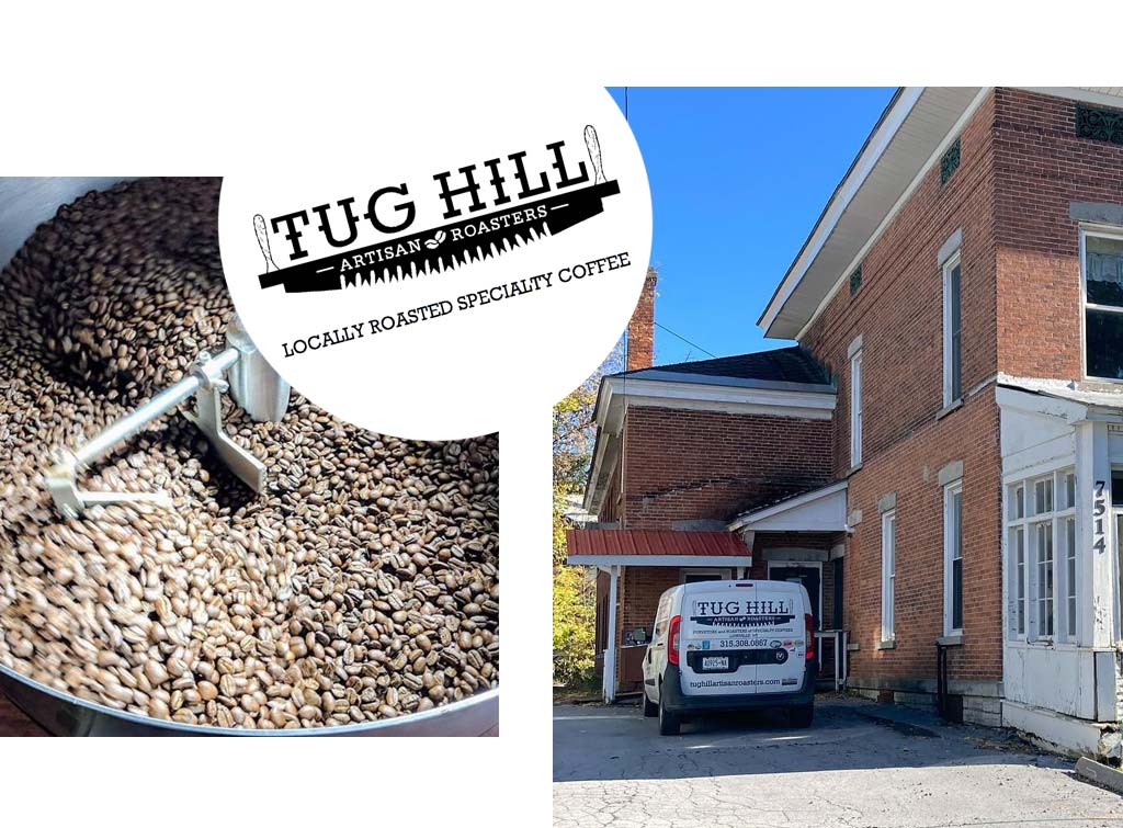 Collage of Tug Hill Artisan Roasters imagery.
