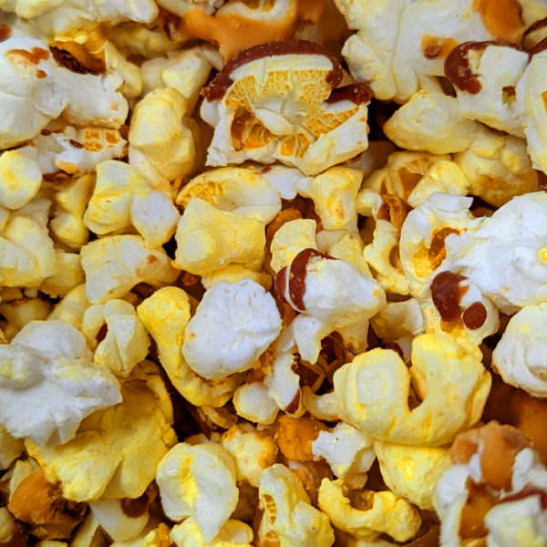 Closeup of Heart Island popcorn.