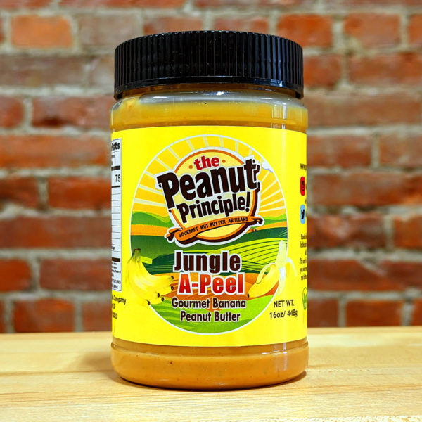 A jar of "Jungle A-Peel" peanut butter.