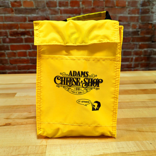 Front view of the Adams Cheese Shop insulated tote bag.