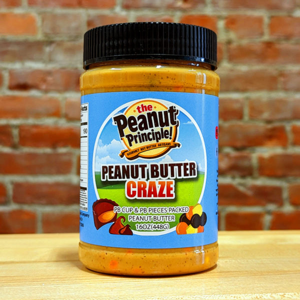 A jar of "Peanut Butter Craze" peanut butter.