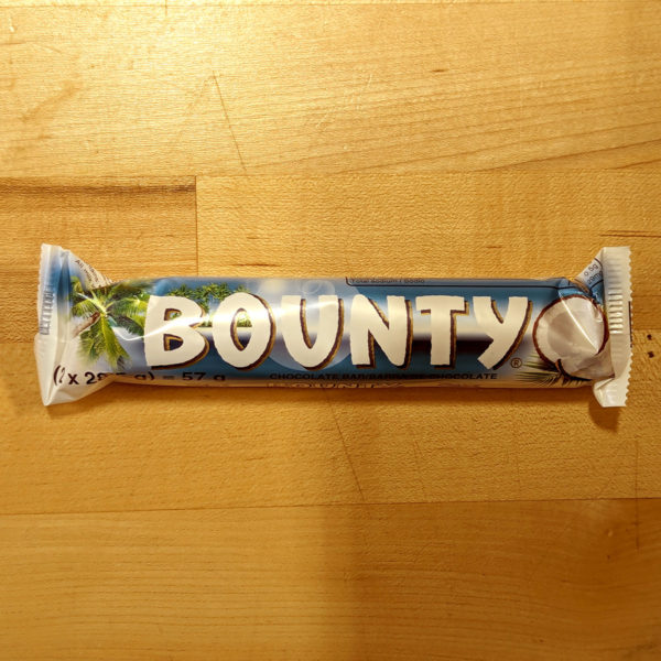 Packaging of Bounty chocolate bar.