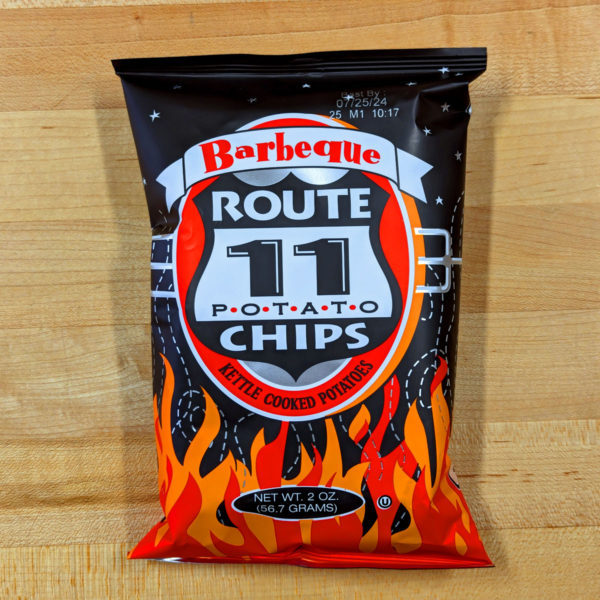 A bag of Route 11 Barbeque Potato Chips.