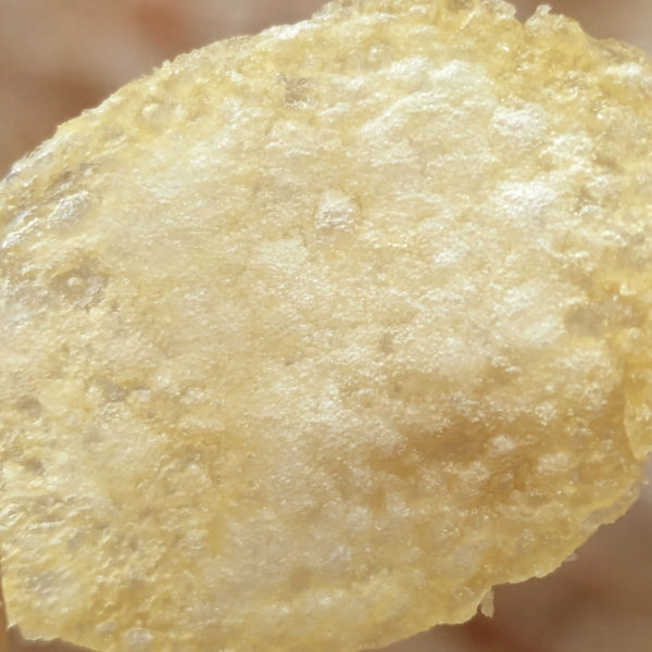 Extreme closeup of a Route 11 Lightly Salted potato chip.