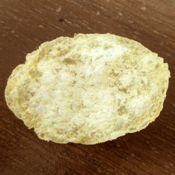 Closeup of a Route 11 Lightly Salted potato chip.