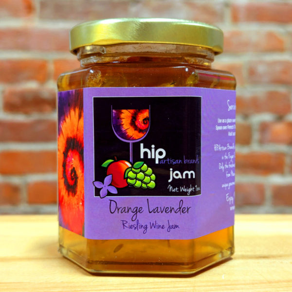 A jar of Orange Lavender Rielsing Jam by Hip Artisan Brands.