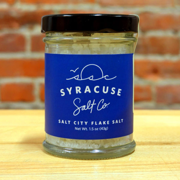 A jar of Salt City Flake Salt.