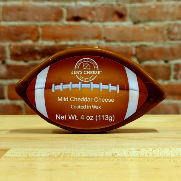 Waxed cheddar in a football shape.