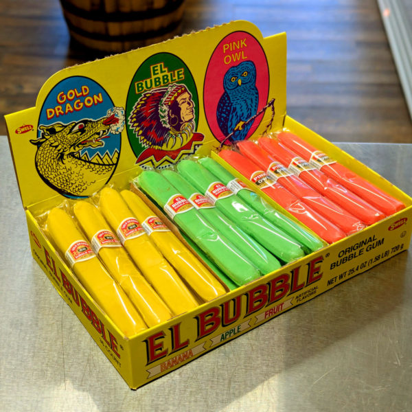 A container of assorted bubble gum cigars.