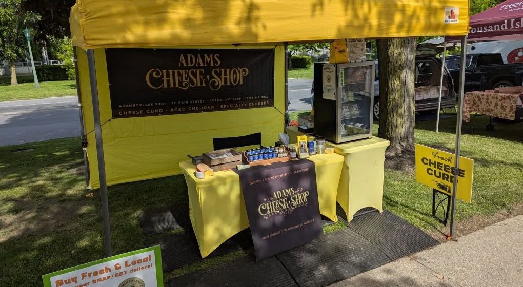 The Adams Cheese Shop tent, set up at the Watertown Farm and Craft Market.