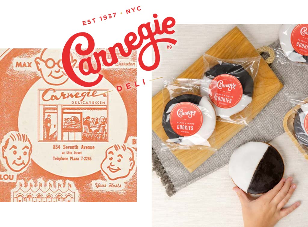 Collage of Carnegie Deli imagery.