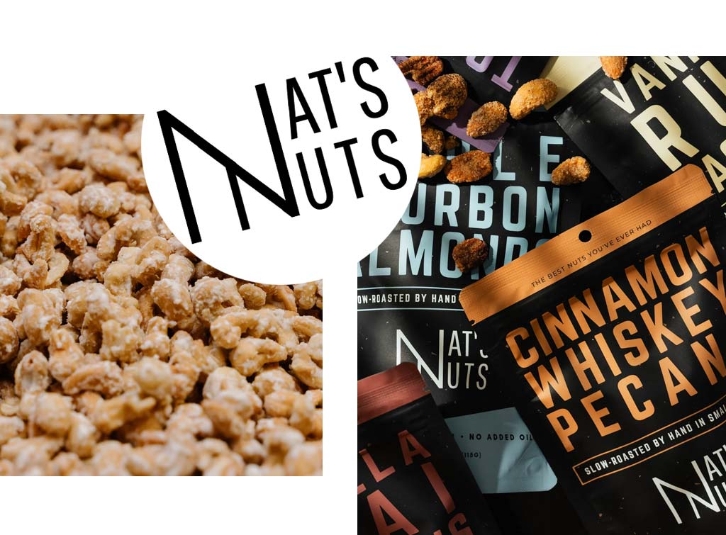 Collage of Nat's Nuts imagery.