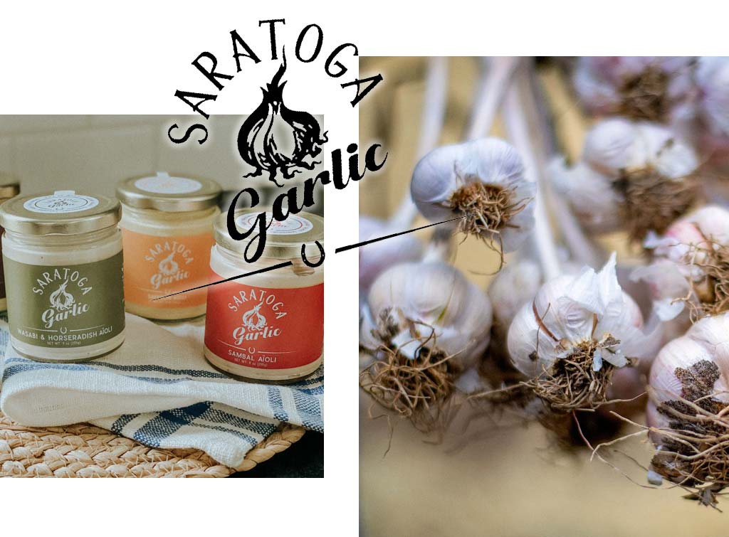 Collage of Saratoga Garlic imagery.